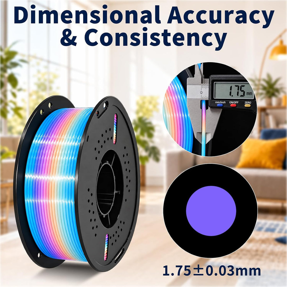 Cosmic Silk Rainbow PLA+ 0.07 in, filamento de impresora 3D de 2.2...
