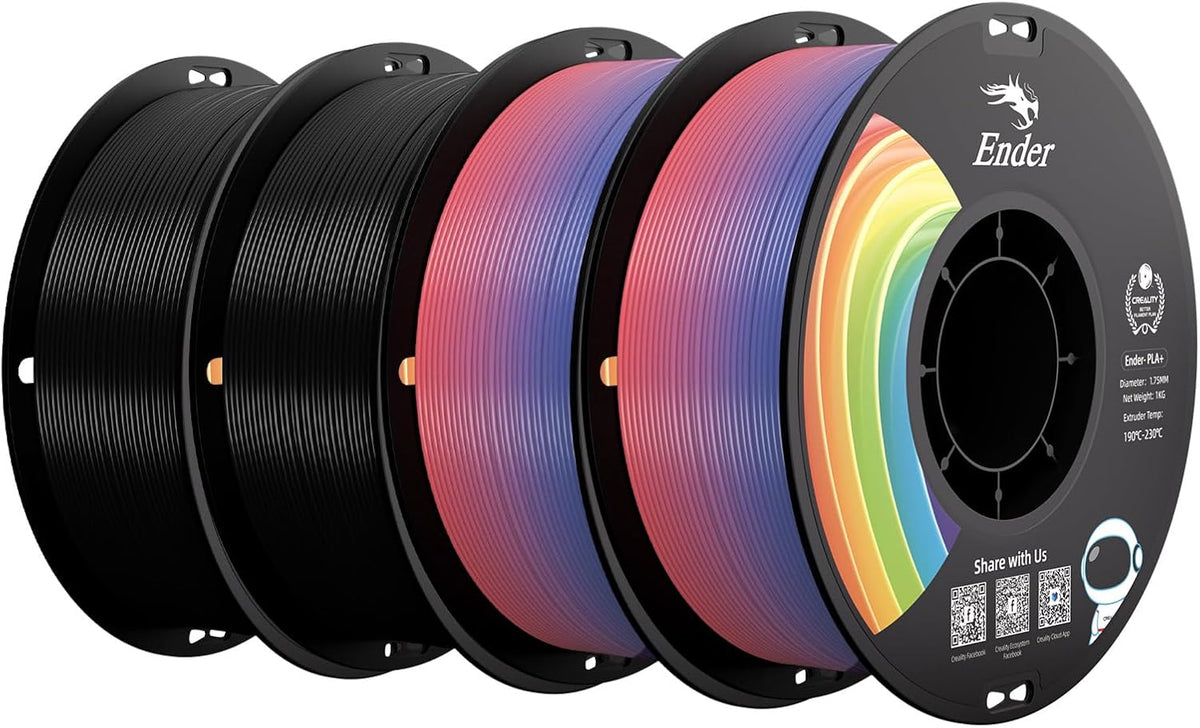 Creality Filamento de impresora 3D PLA+, 2 negros y 2 arco iris*2,...