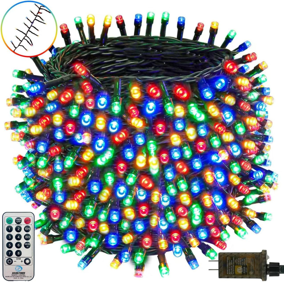 BHCLIGHT Luces navideñas en racimo de 1000 LED de 50 pies con contr...