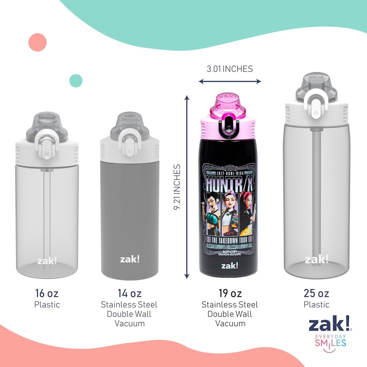 Zak Designs KPop Demon Hunters Sage - Botella de agua para niños co...