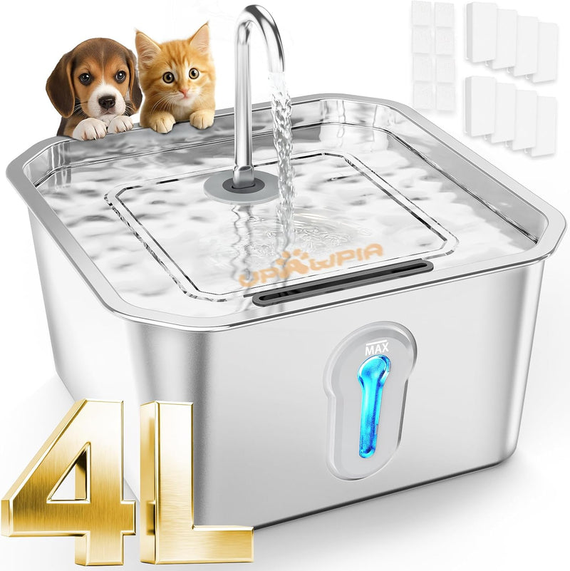 UPAWPIA Fuente de Agua Grande para Gatos de 4L\/135oz de Acero Inox...