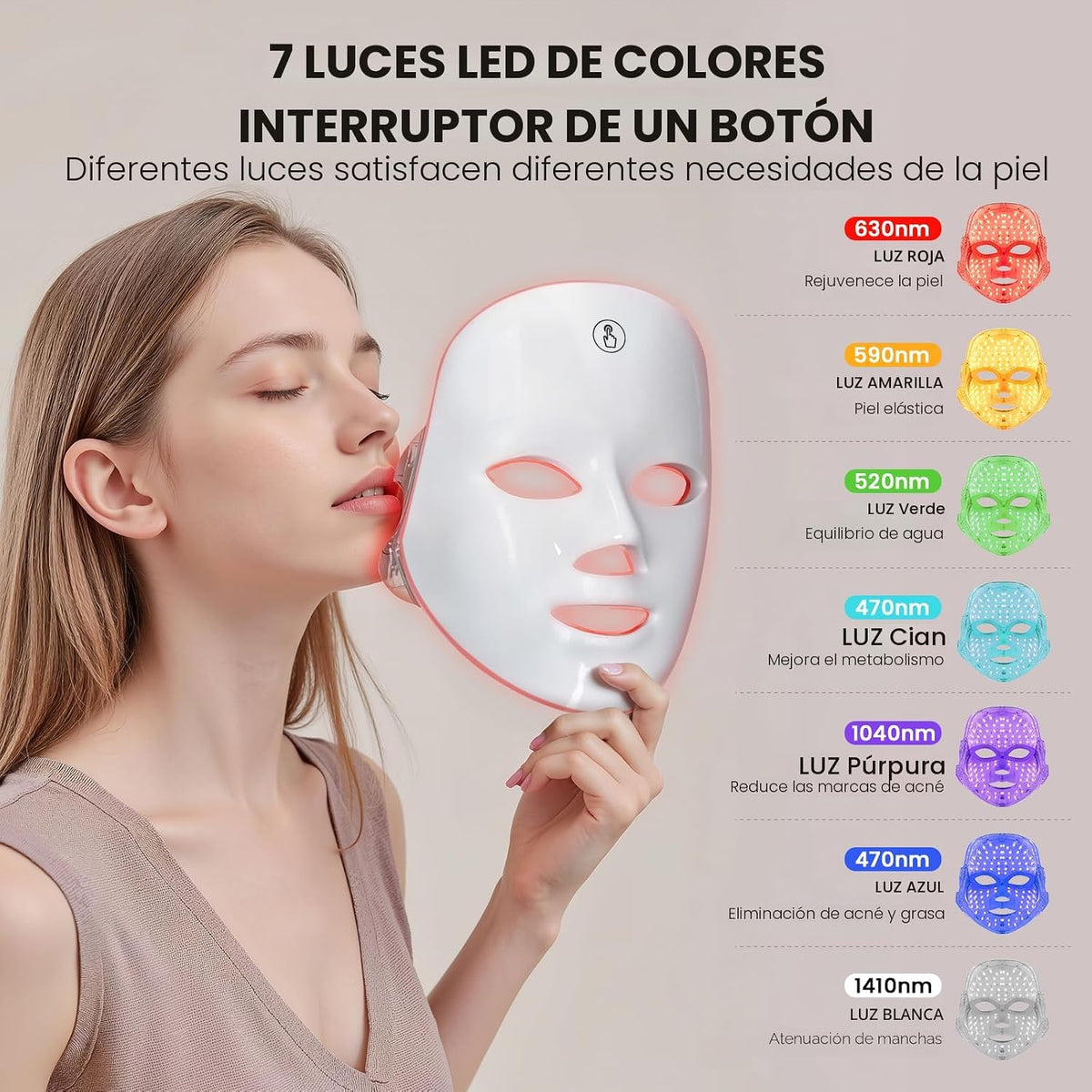 TOYHIS Máscara facial LED terapia de luz, máscara de terapia de luz...