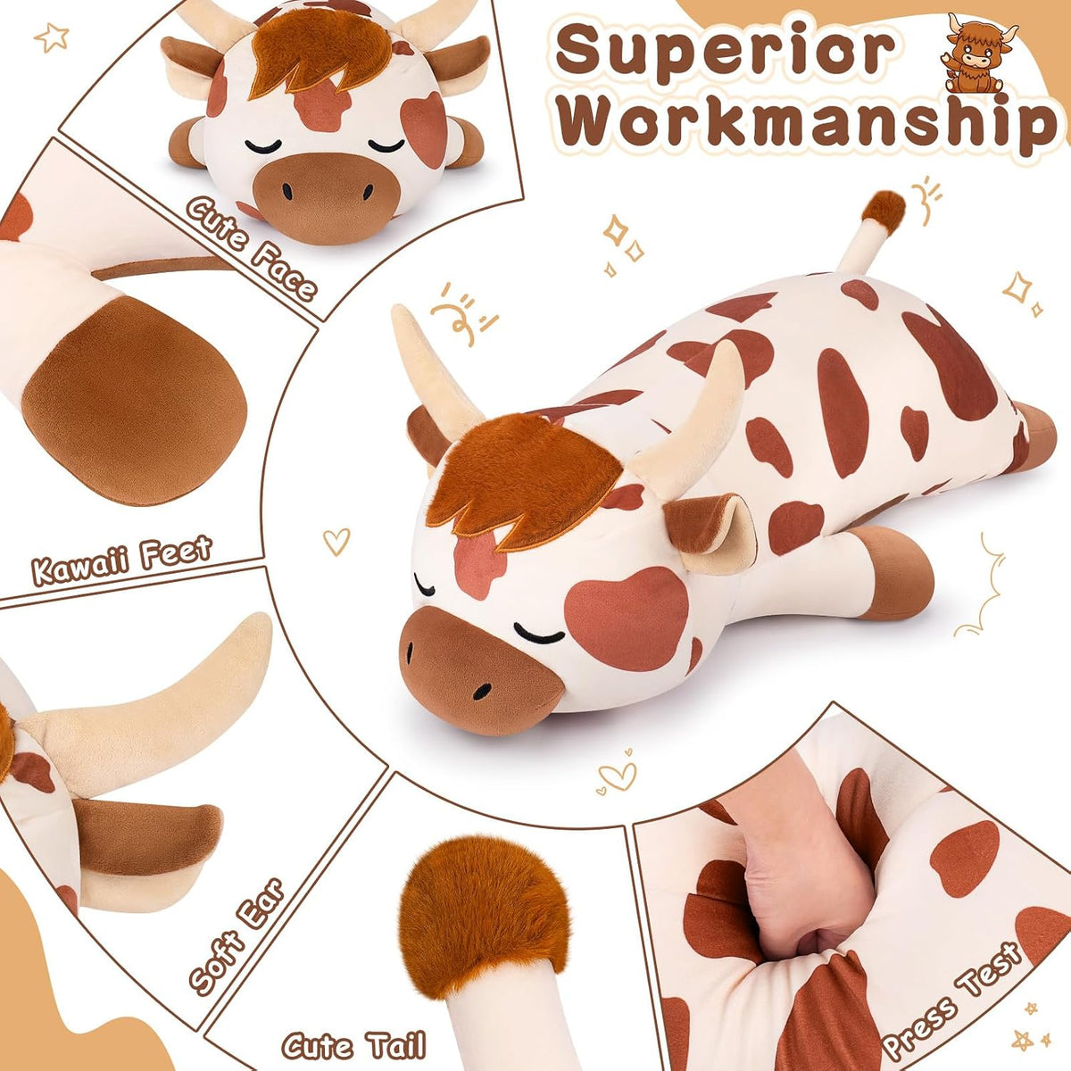 Peluche de Vaca Highland Gigante Manchada de 30'' - Almohad...