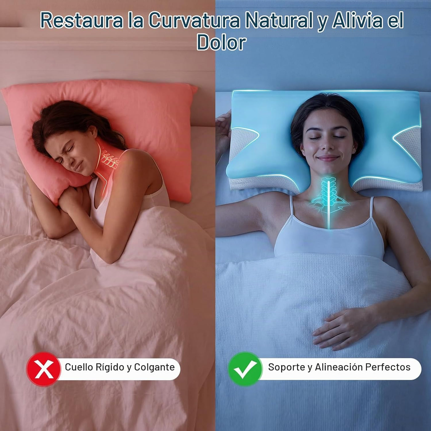 Almohada cervical eficaz para aliviar el dolor para dormir, almohad...