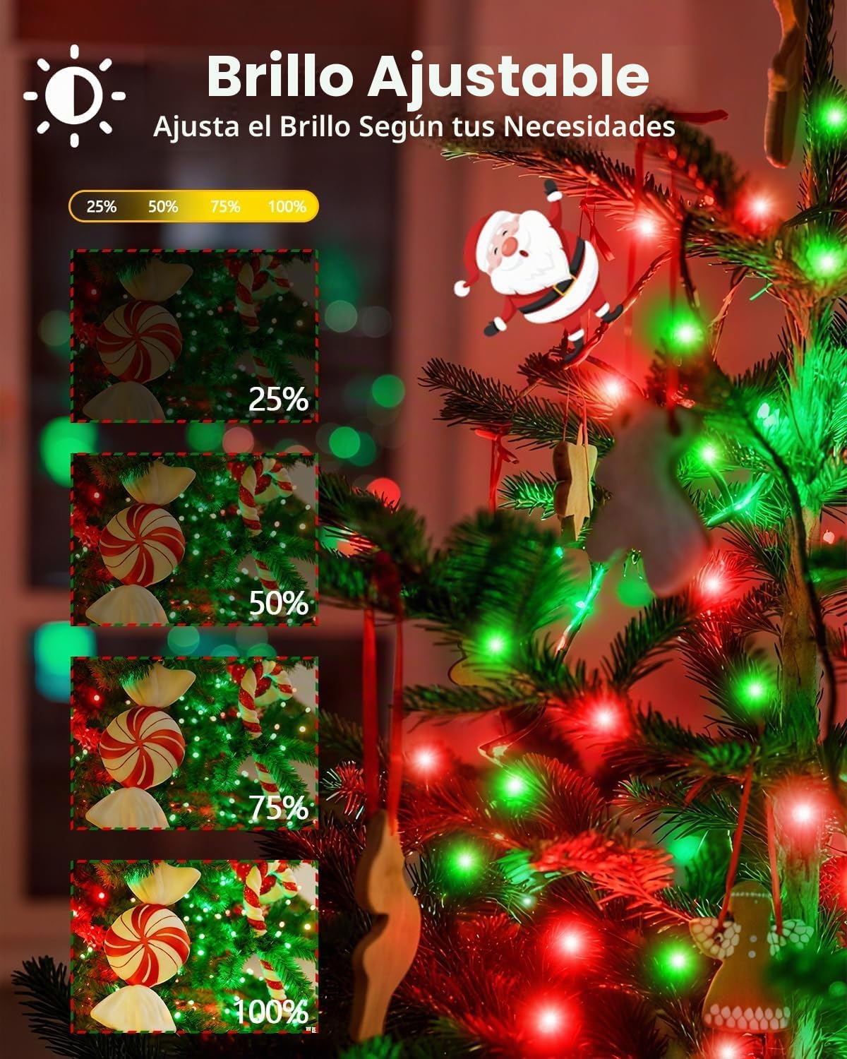 Luces para árbol de Navidad para interiores con control de voz y co...