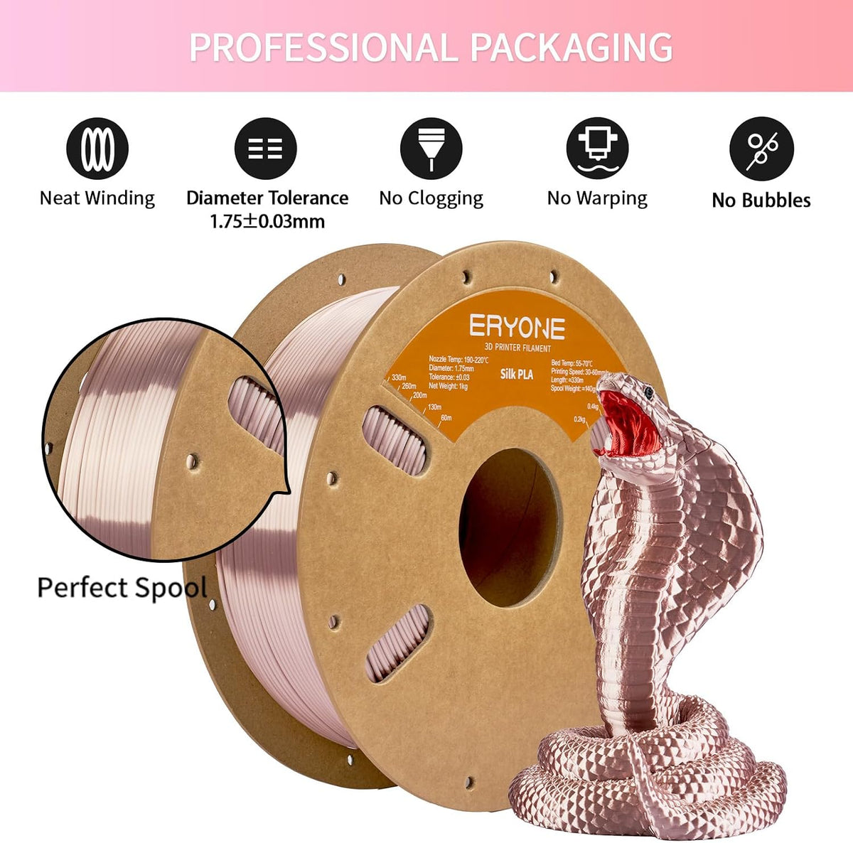 ERYONE Filamento PLA de seda para impresora 3D de 0.07 in +\/- 0.00...