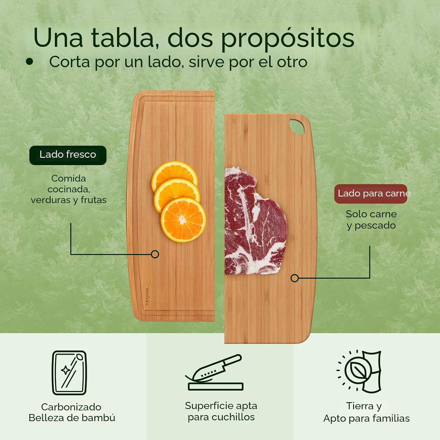 Keechee Tablas de cortar de bambú aptas para lavavajillas, tabla de...
