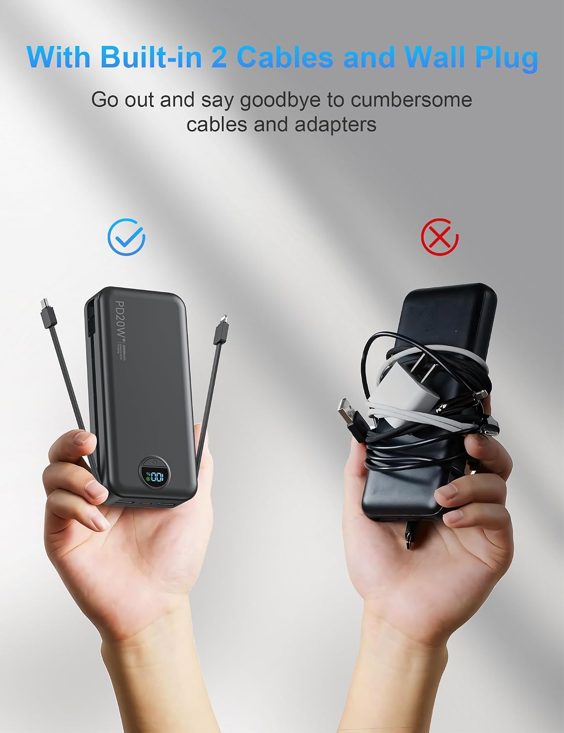 Cargador portátil Ffnpua 20000mAh PD20W con cables incorporados | C...