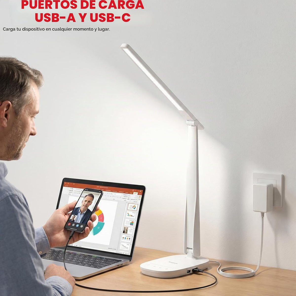 Honeywell Lámpara de escritorio LED para oficina en casa, luz de le...