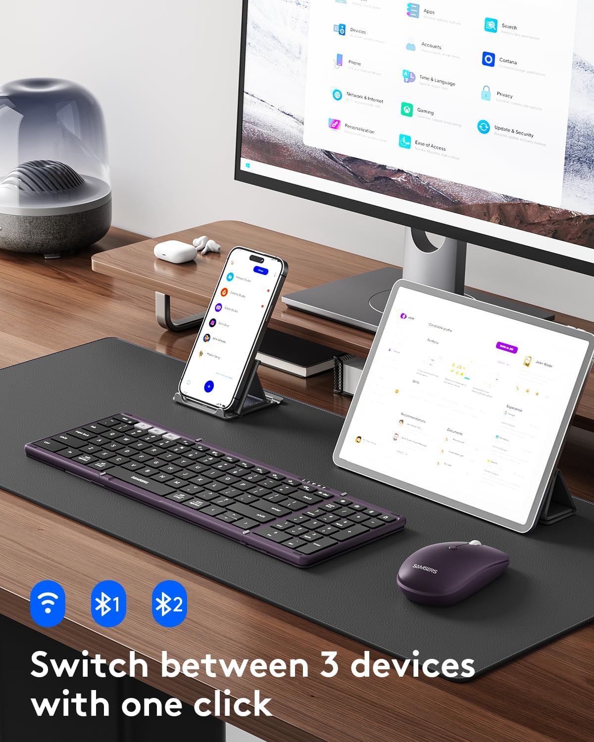 Samsers - Teclado y mouse plegables, combo de teclado Bluetooth ple...