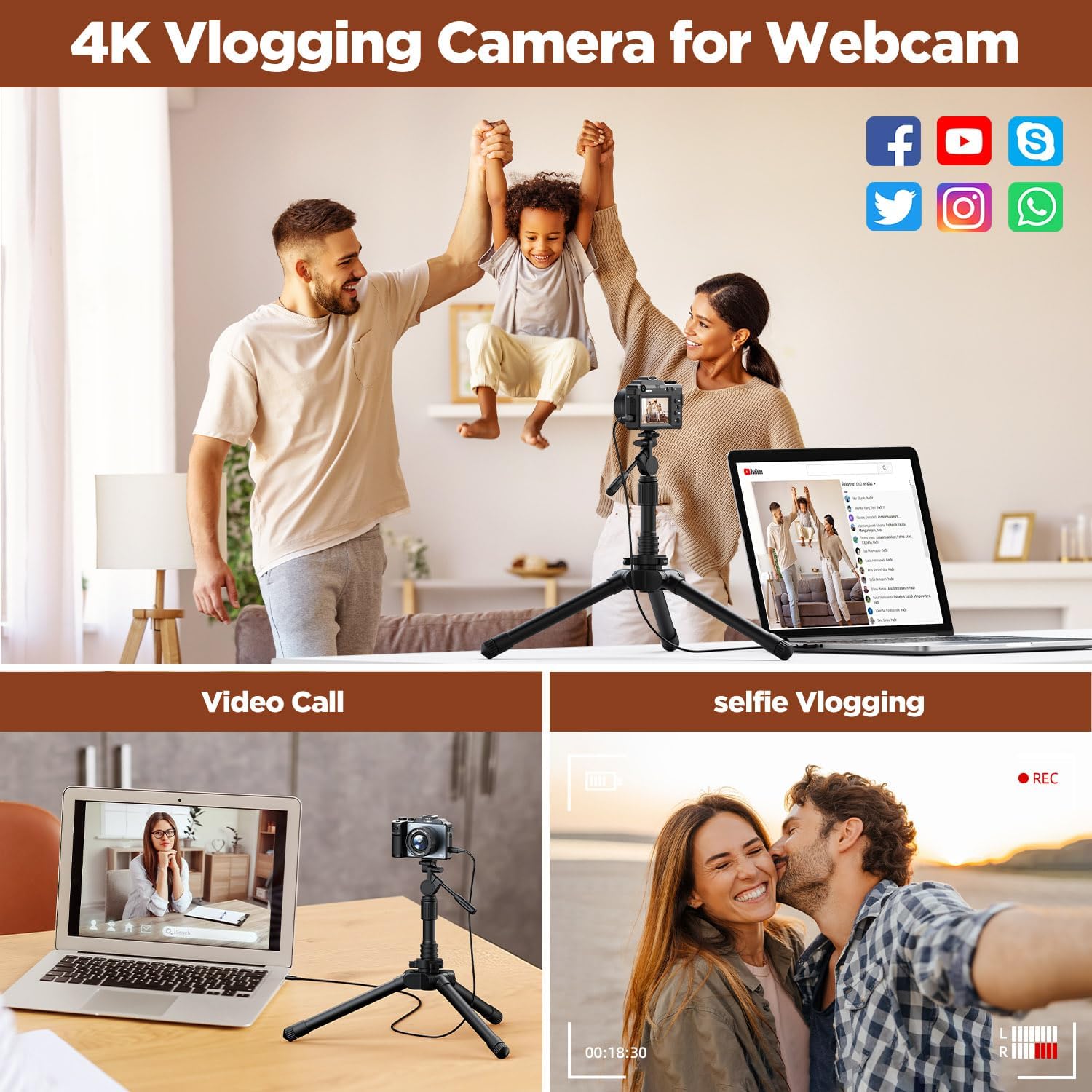 CAMWORLD Cámara digital 4K para fotografía, cámara de videografía d...