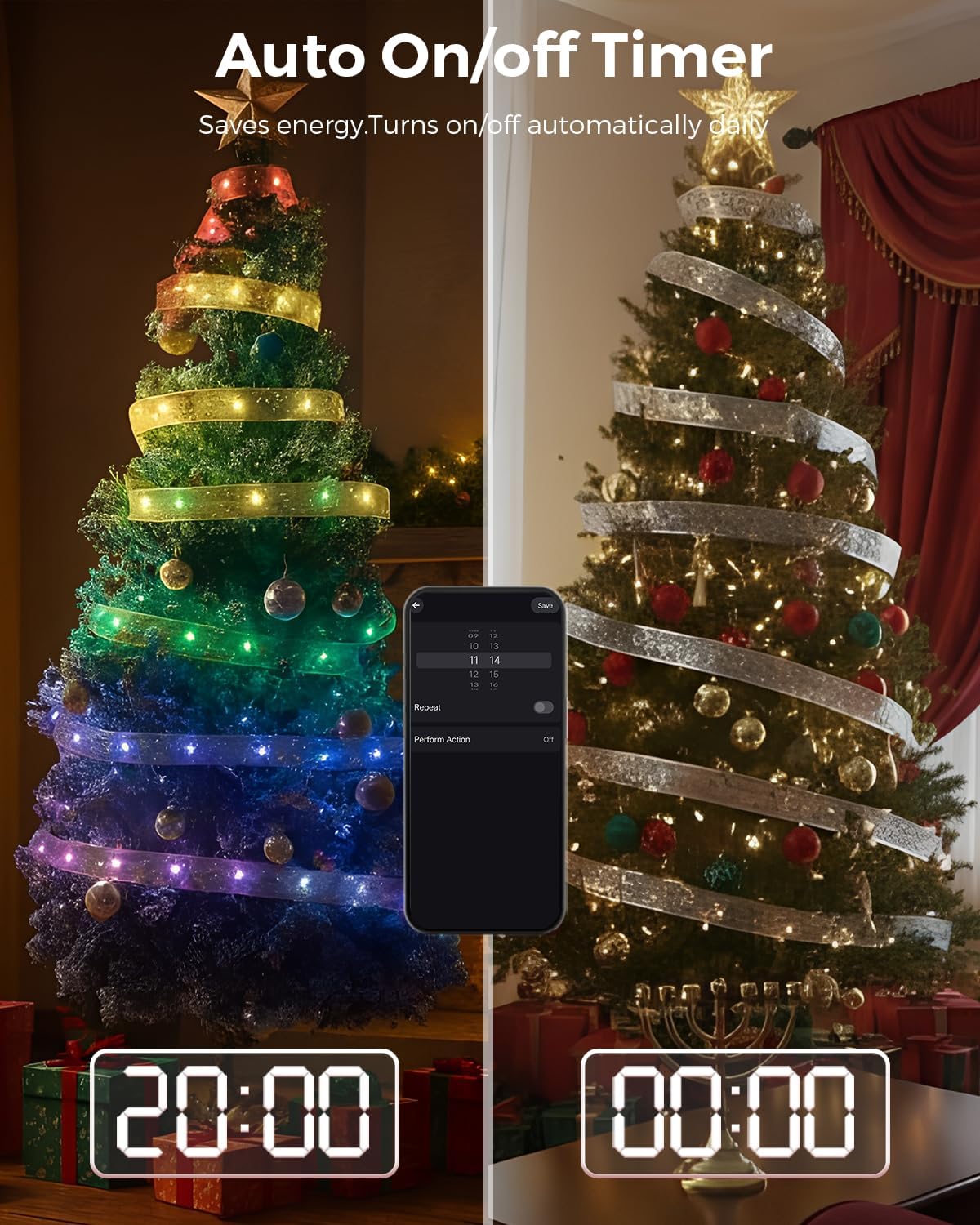 BraveDream Luces inteligentes de cinta de Navidad de 33 pies, cinta...