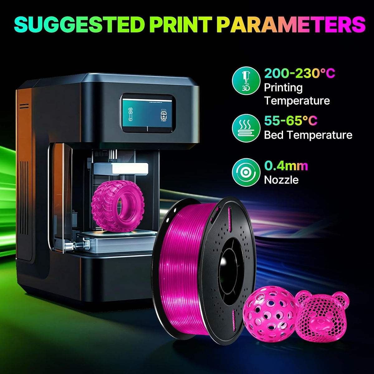 Colourbing Filamento flexible de TPU 95A para impresora 3D, suave y...