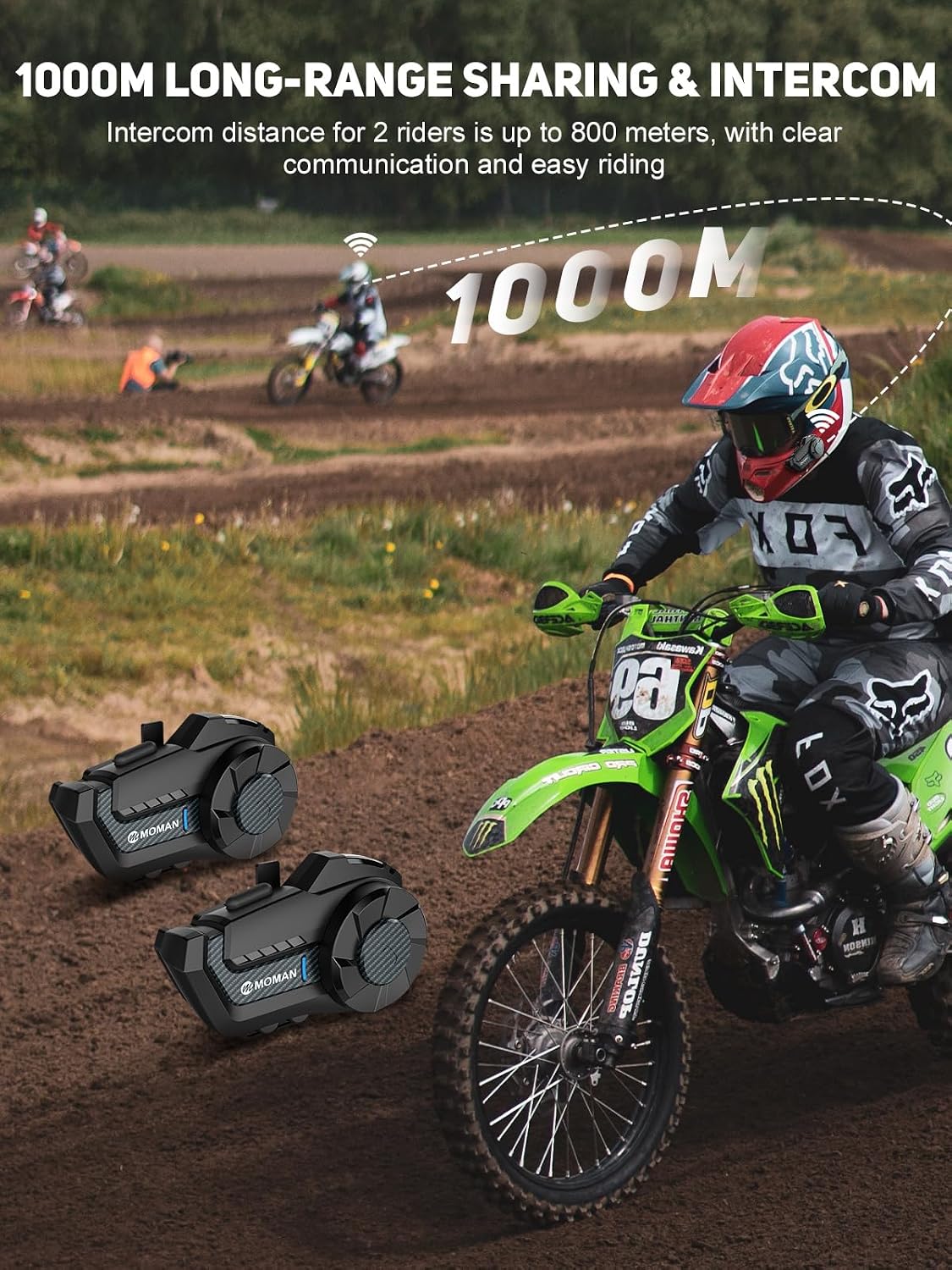 Moman Casco de Moto Intercomunicador, H2 Pro【Pack de 2 de Fibra de...