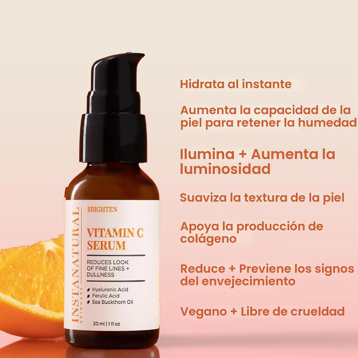 InstaNatural Vitamin C Serum con ácido hialurónico y Vit E \u2013 N...