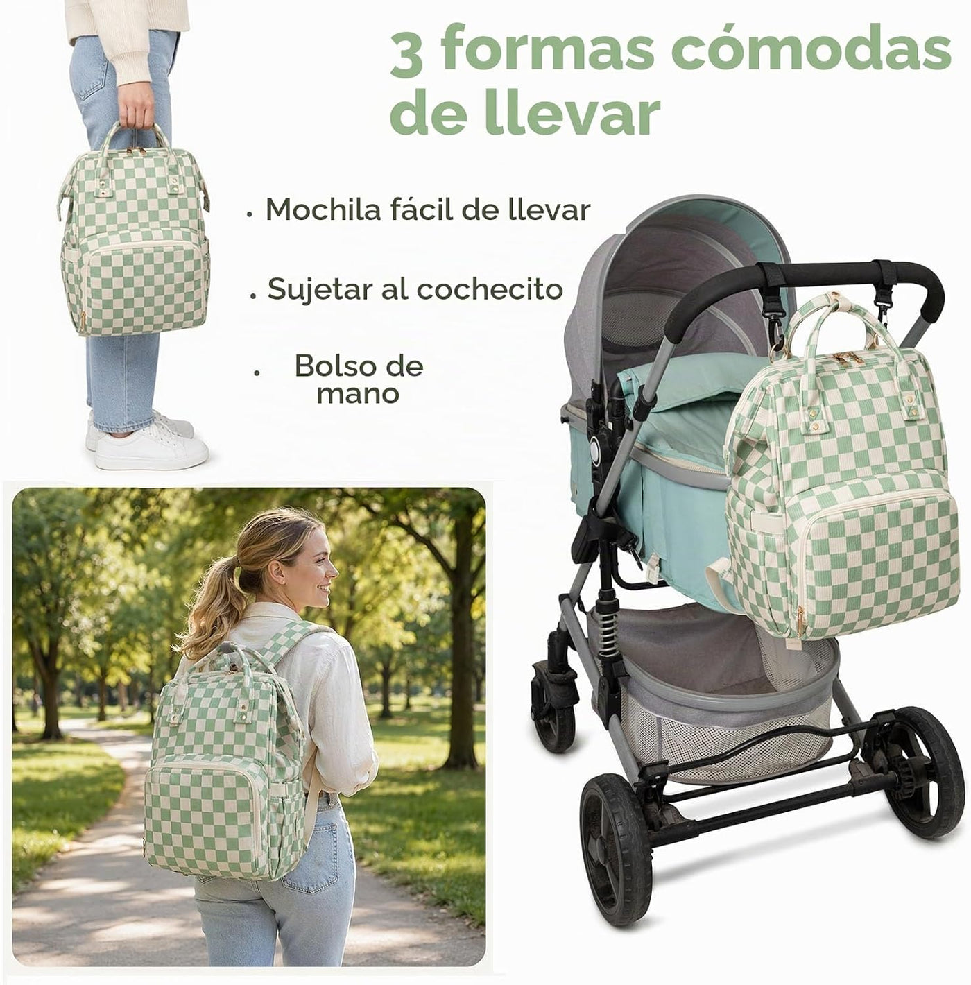 Mochila para pañales para mamá, bolsa de viaje de gran capacidad, b...