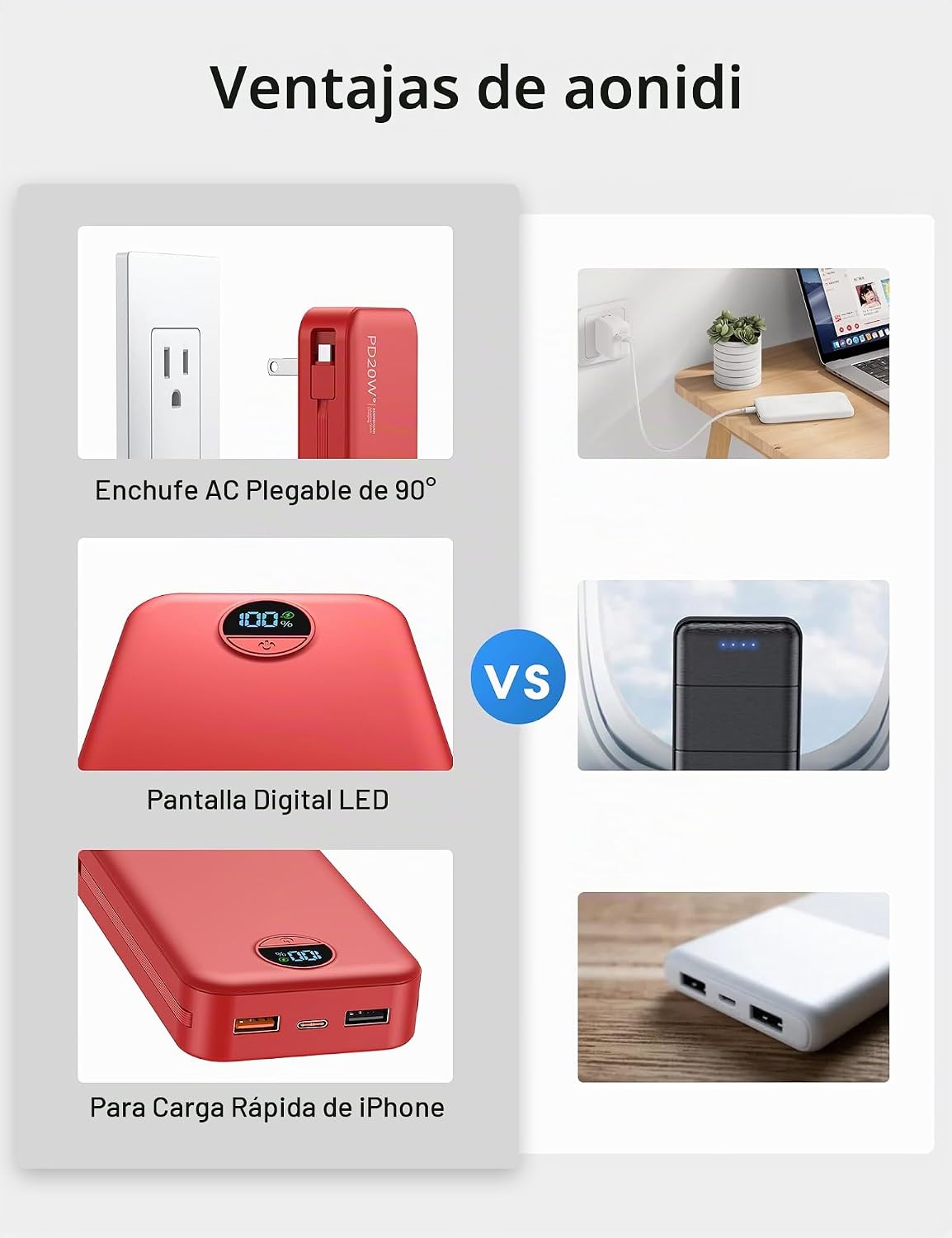 Cargador portátil Power Bank 20000mAh con cables integrados y enchu...