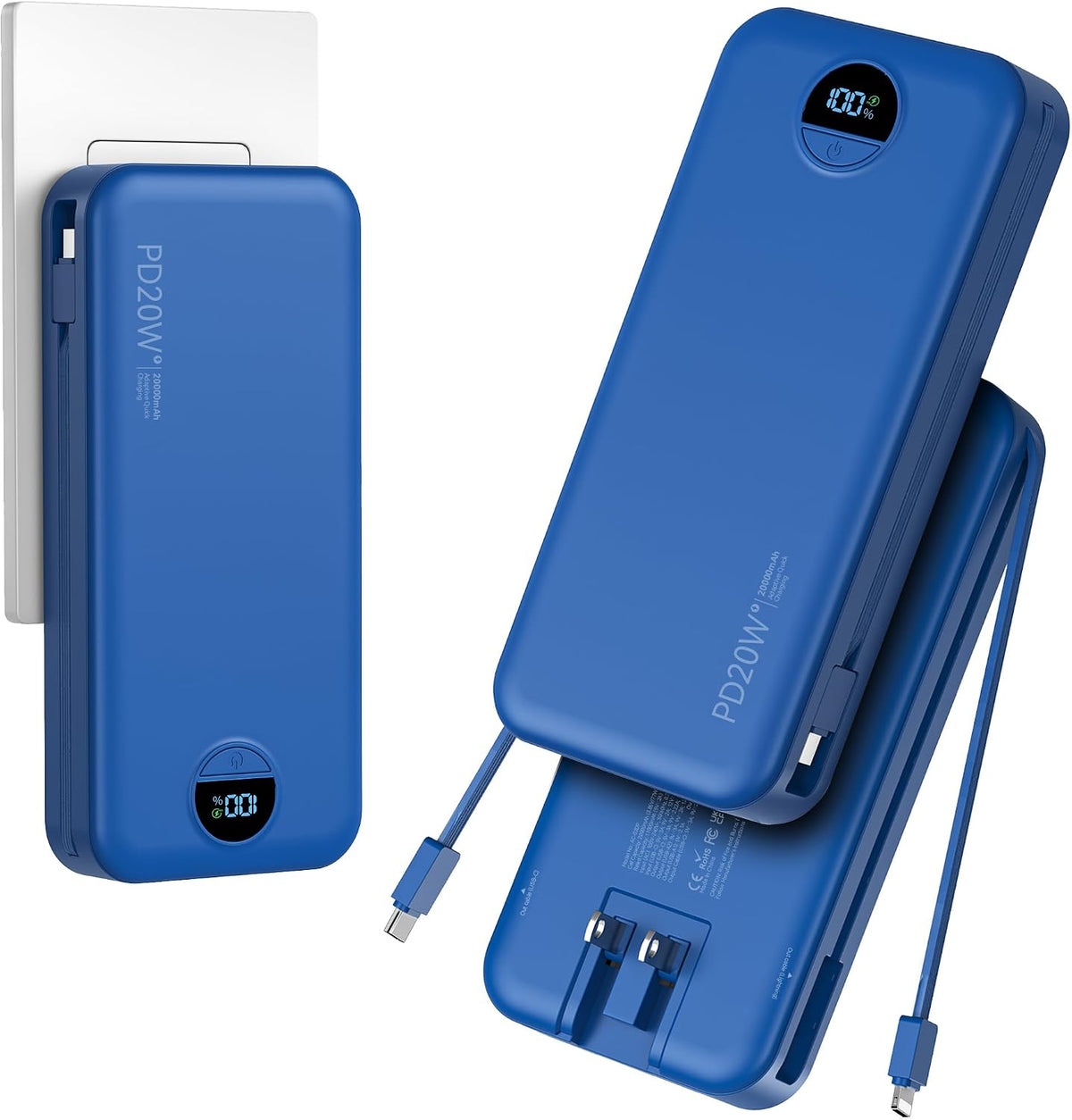 Cargador portátil Power Bank 20000mAh con cables integrados y enchu...