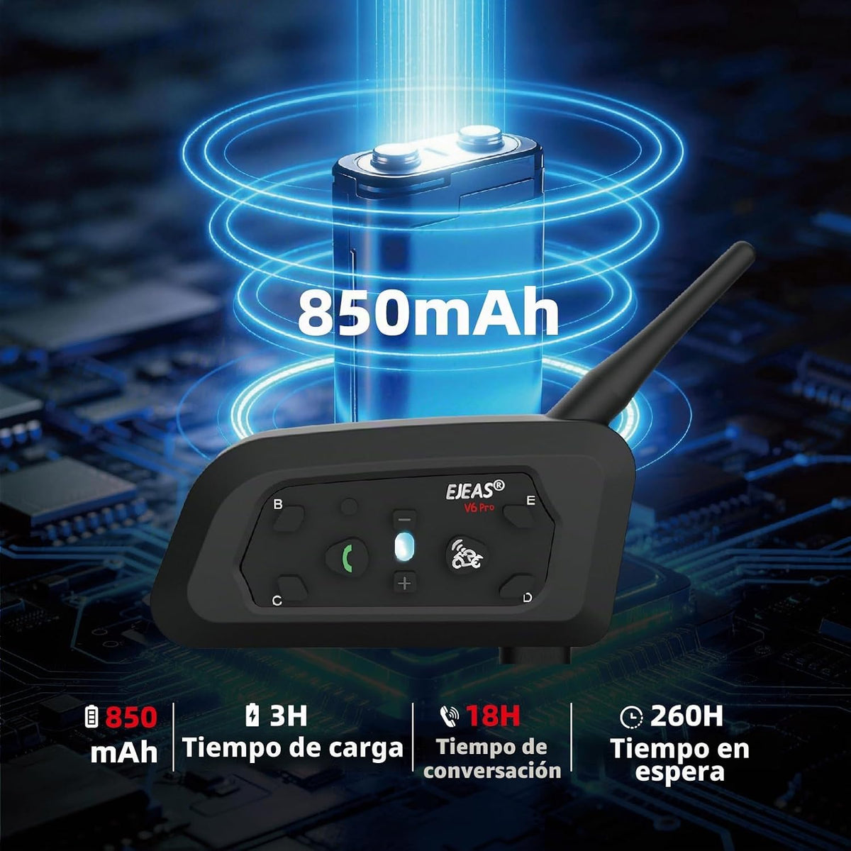 EJEAS V6 Pro+ - Casco de motocicleta Bluetooth 5.1 Intercomunicador...