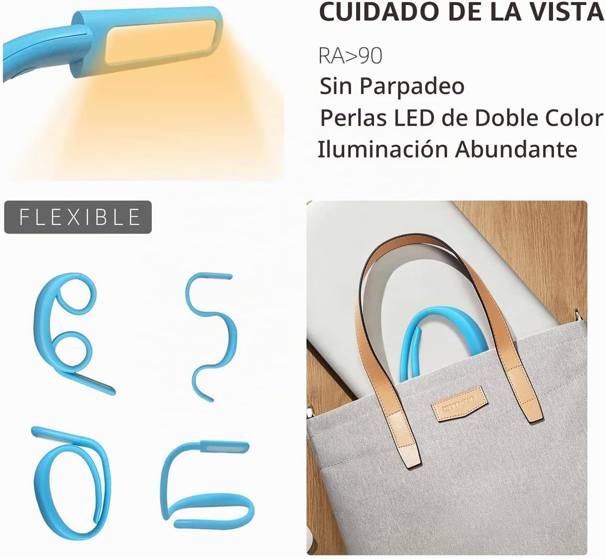 Luz LED de cuello para libros, brillo ajustable, 3 modos de color p...
