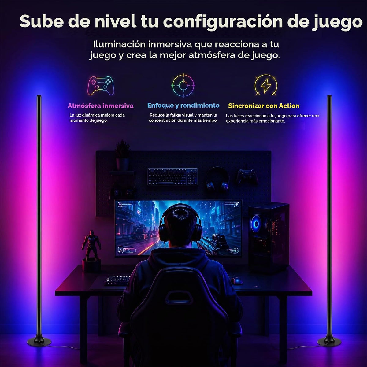 sylvwin Lámpara de pie de esquina, luz ambiental inteligente para s...