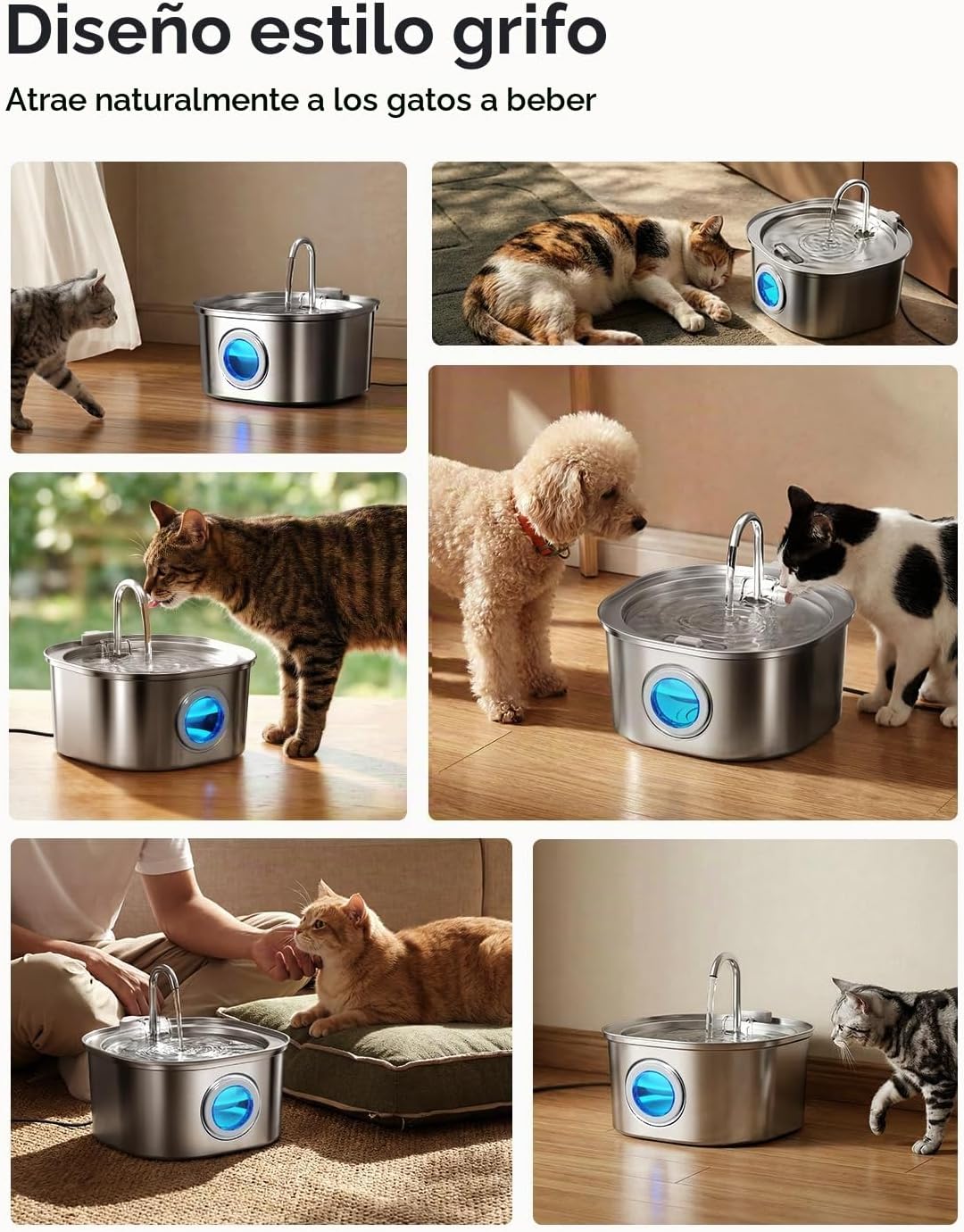 PEKTACO Fuente de agua para gatos, fuente de agua para mascotas par...