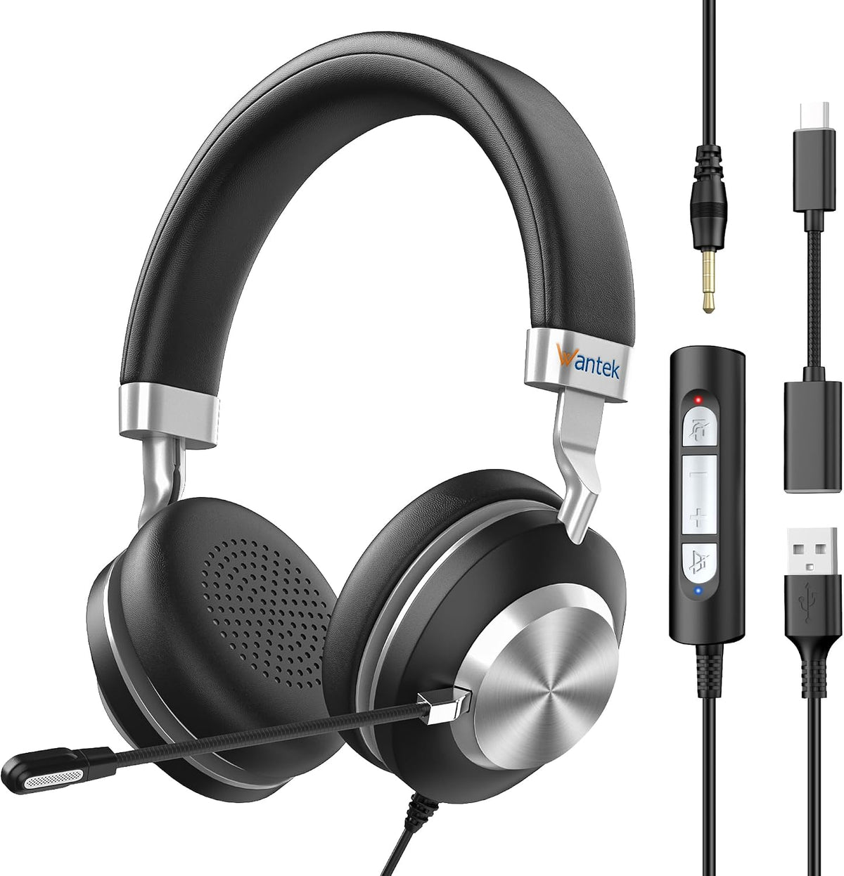 Wantek Auriculares con micrófono, auriculares USB con micrófono par...