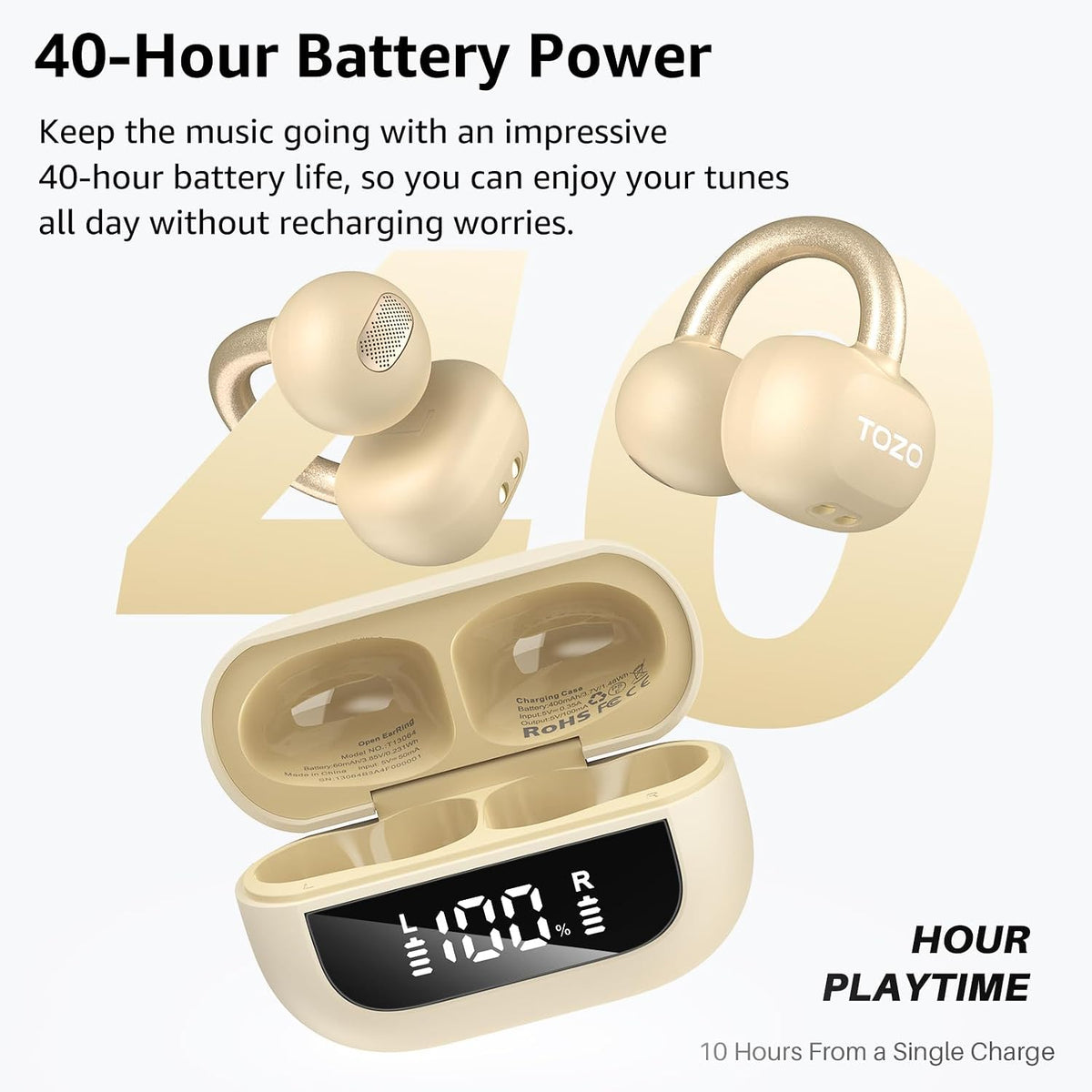 TOZO OpenEarRing - Auriculares de oreja abierta 40H Bluetooth 5.4 l...