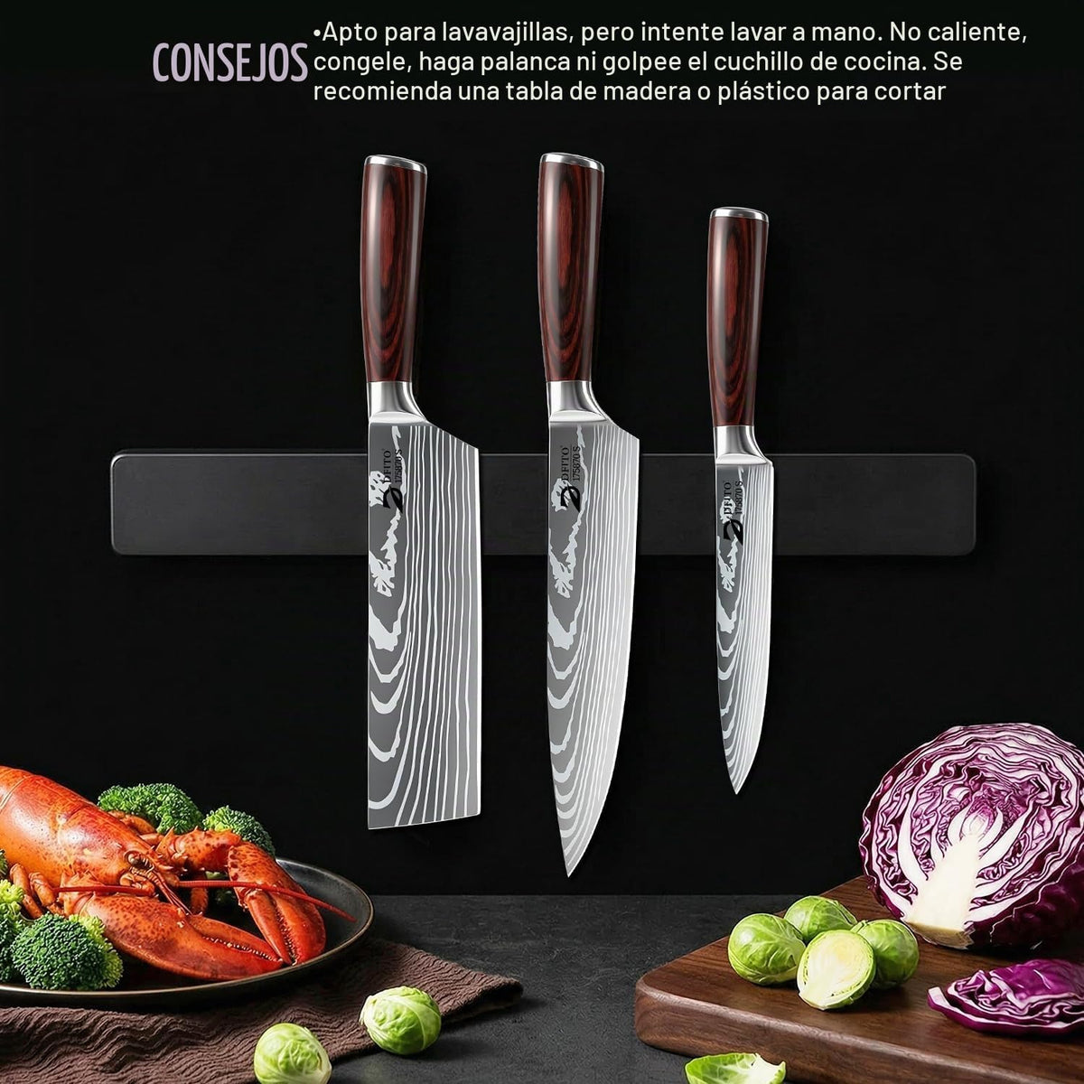 Dfito Juego de cuchillos de cocina, 3 piezas de acero inoxidable de...