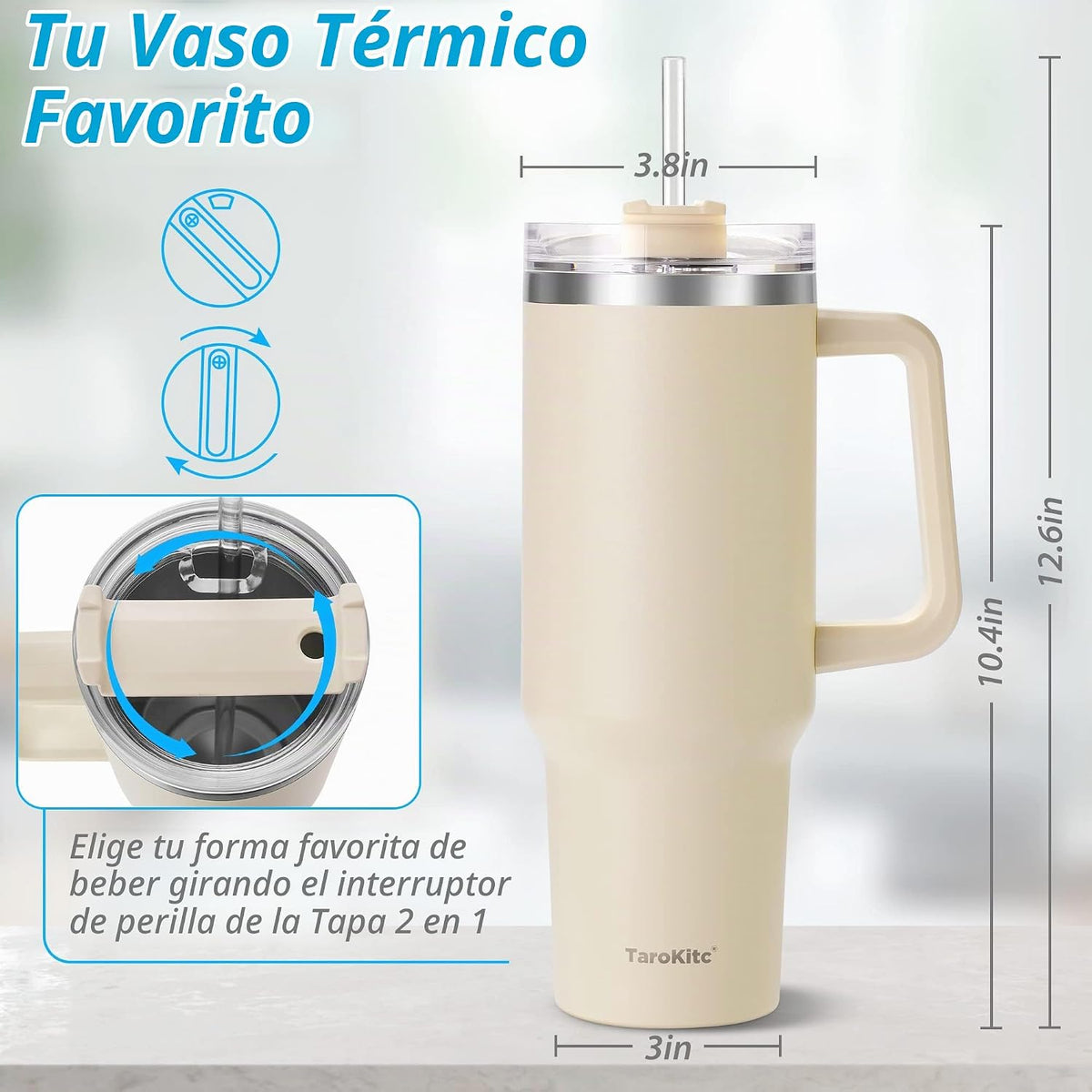 Vaso de 40 onzas con asa y pajilla, taza de viaje aislada rosa para...