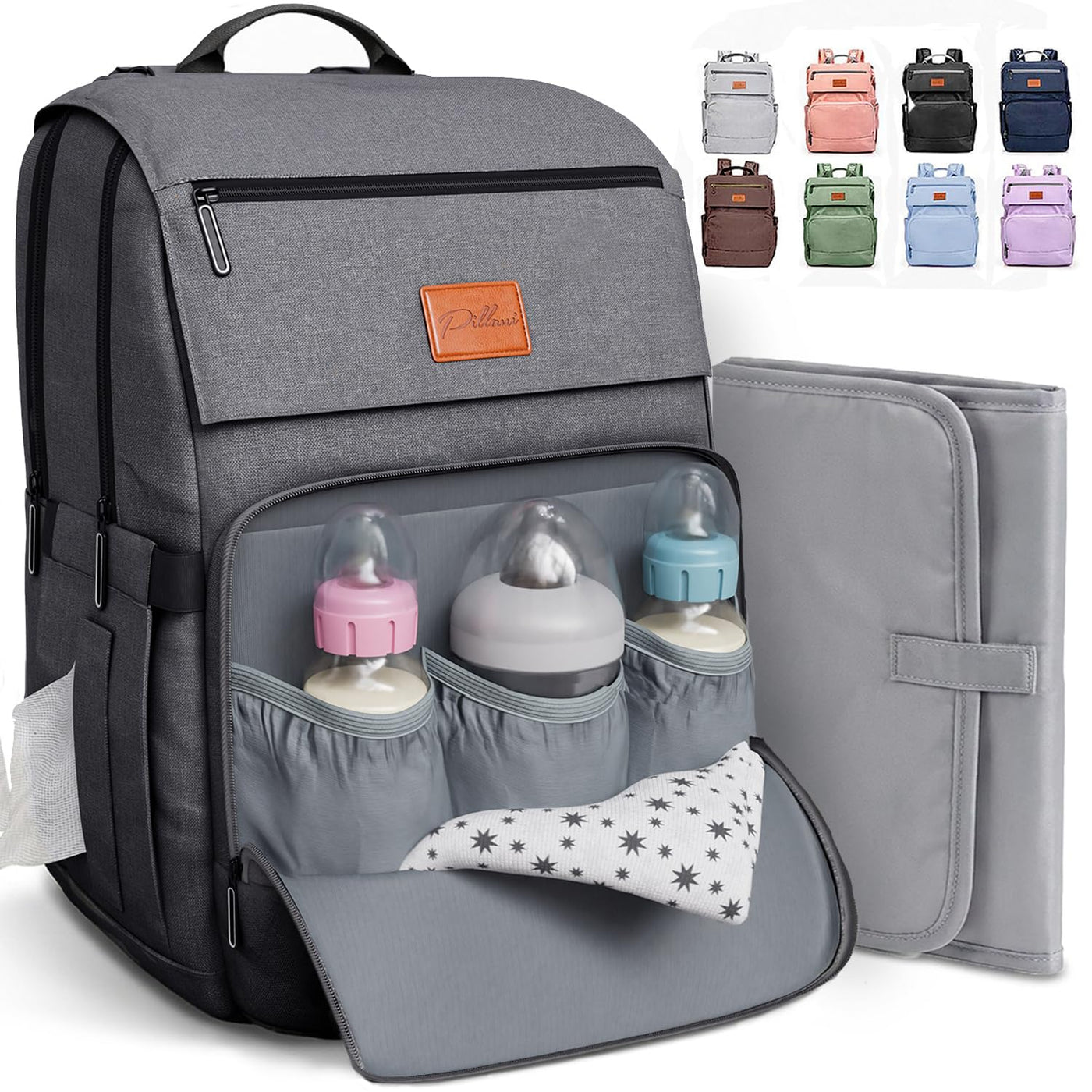 PILLANI - Mochila grande para llevar pañales de bebé, para viajar,...