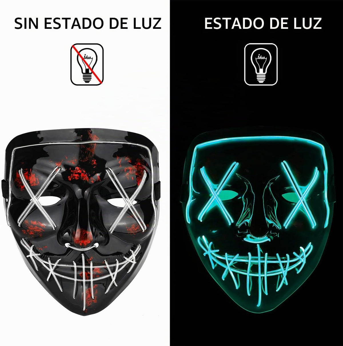 Poptrend Máscara de Halloween con luz LED para festivales, cosplay,...