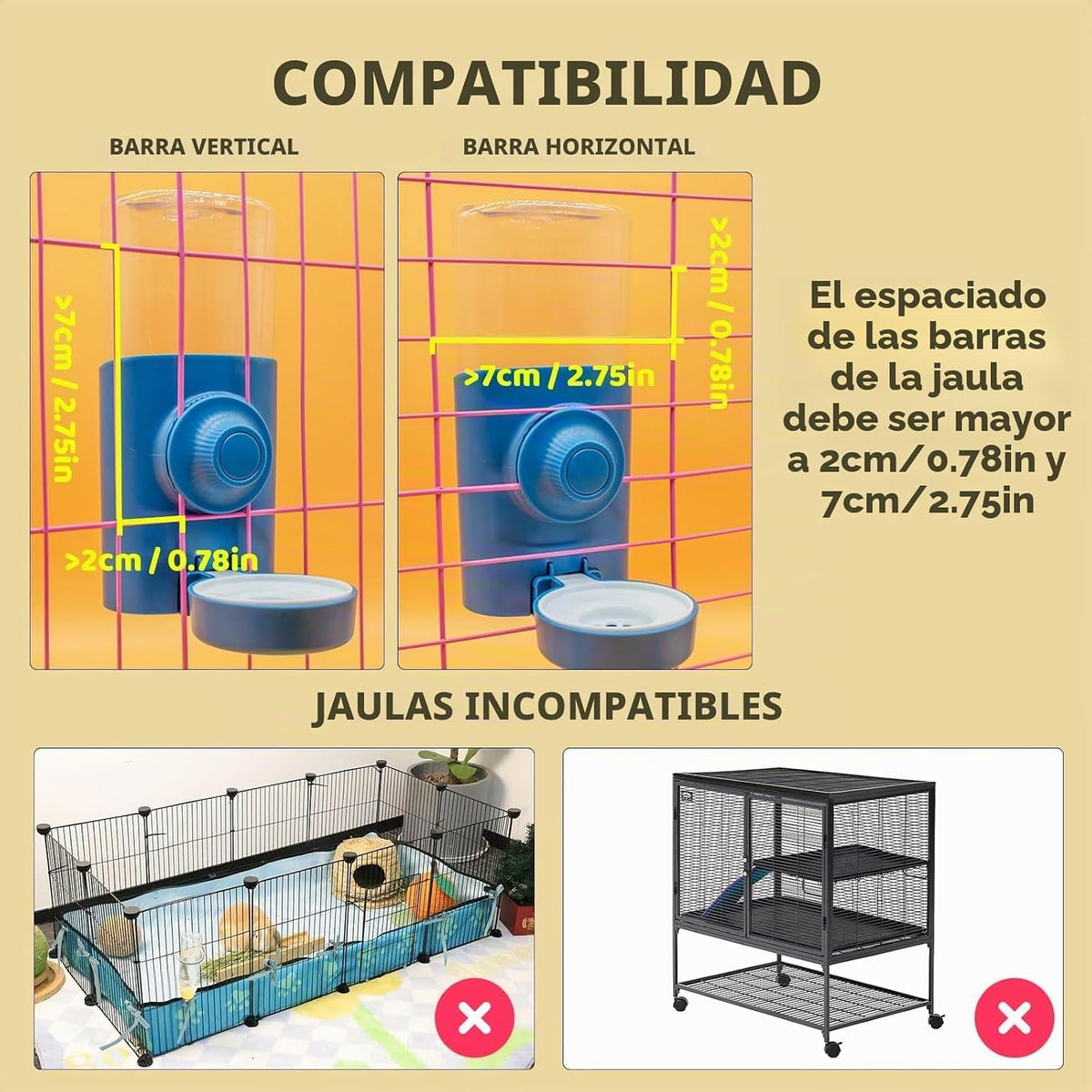 Botella de agua para conejo, 20.3 fl oz\/21 oz, dispensador de agua...