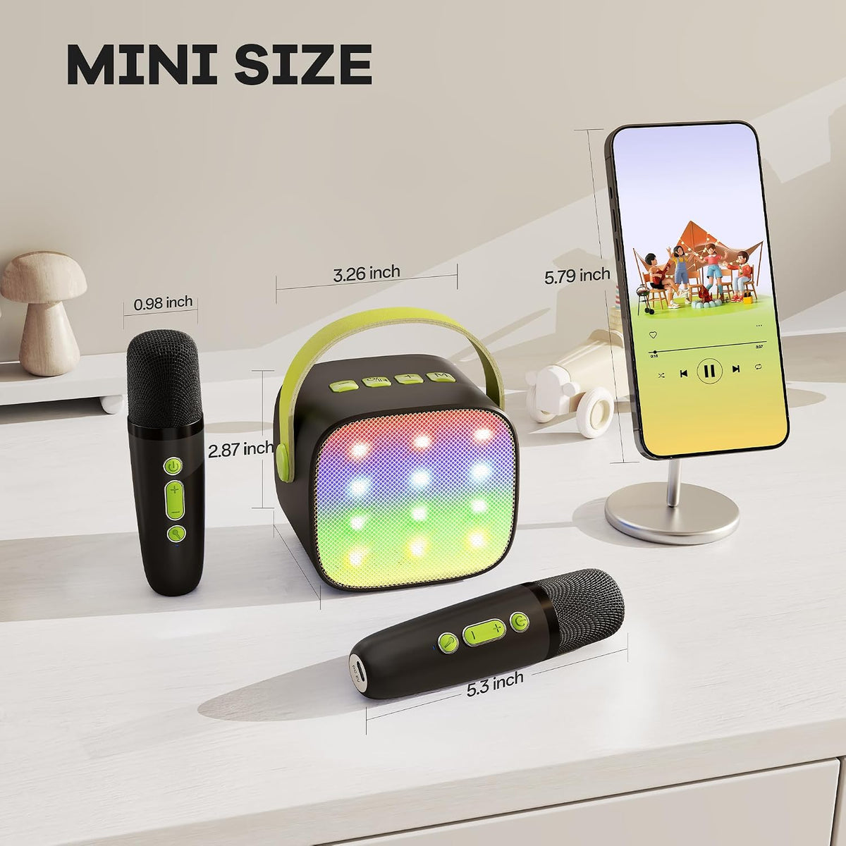YLL Mini Máquina de Karaoke con 2 Micrófonos Inalámbricos, MEJORES...