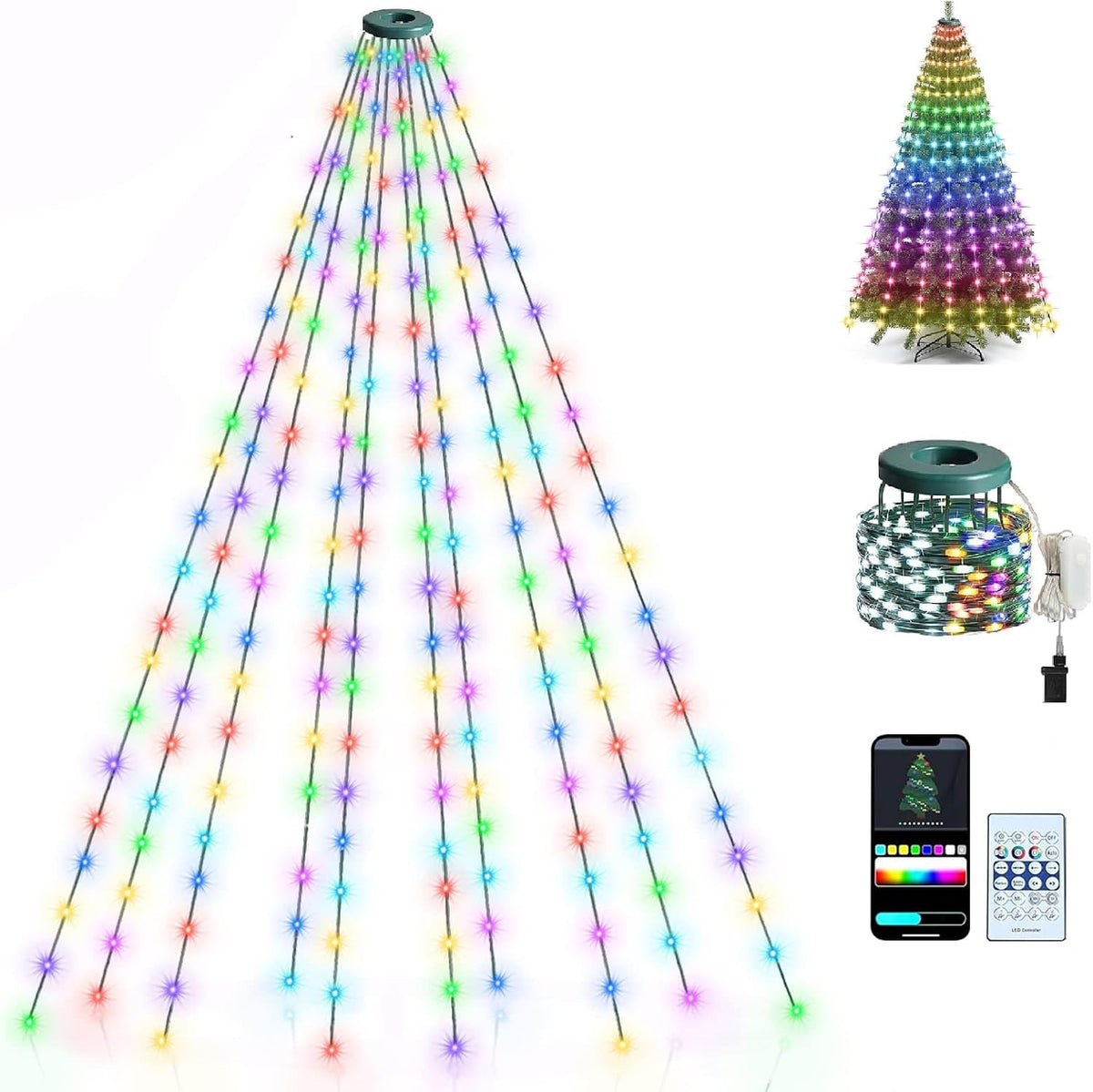 KANCOKIT Guirnalda de luces para árbol de Navidad, 200 LED, 6.6 pie...