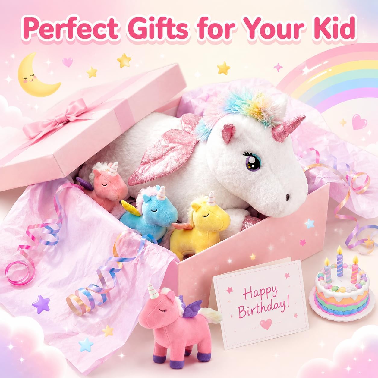 MMguai Animal de peluche de unicornio 5-1 con bebés en vientre con...