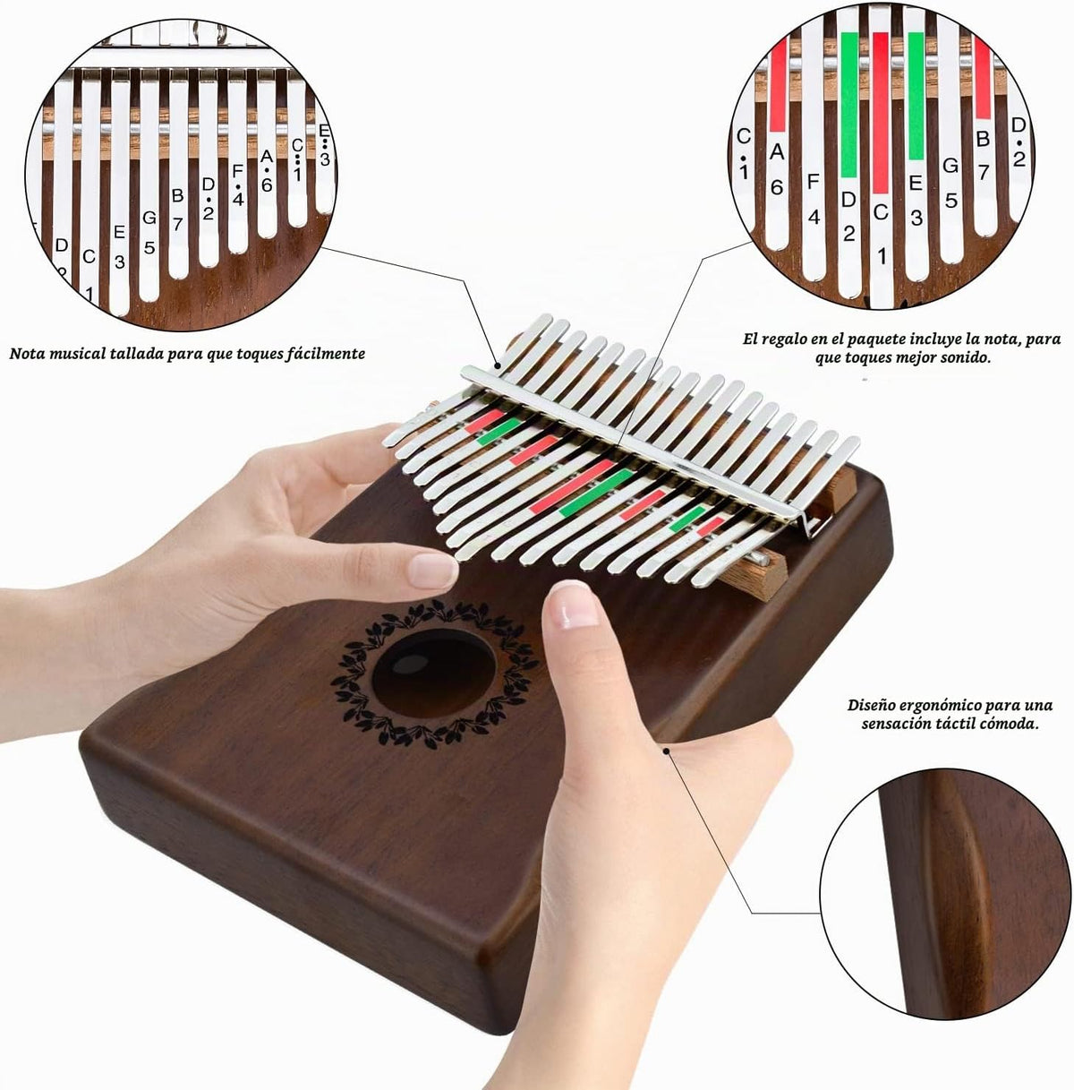 RANMING Piano de pulgar Kalimba de 17 teclas, piano de dedo de caob...