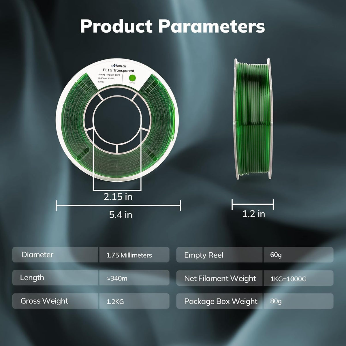 AMOLEN Paquete de filamento transparente para impresora 3D PETG de...