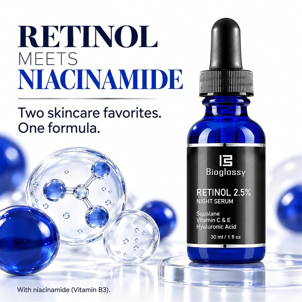 Bioglossy Suero de retinol para cara, 2.5% retinol intenso suero no...