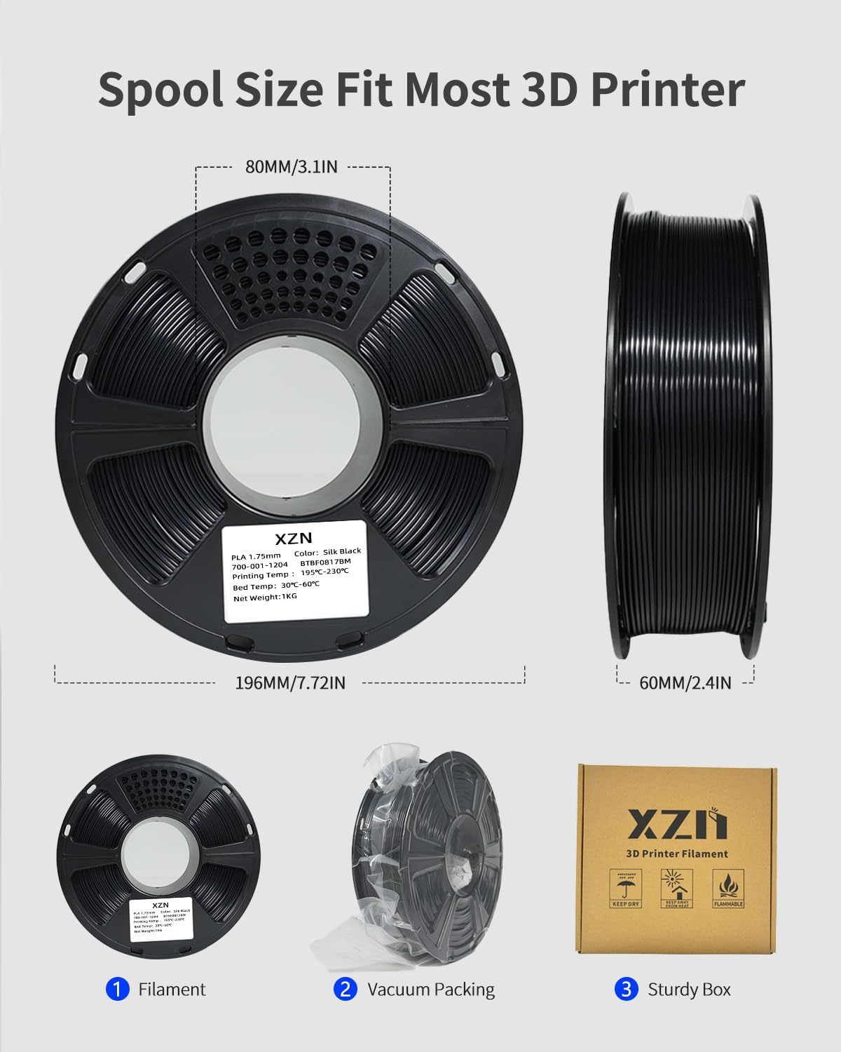 XZN - Filamento de seda PLA 1.75mm, filamento metálico brillante ne...