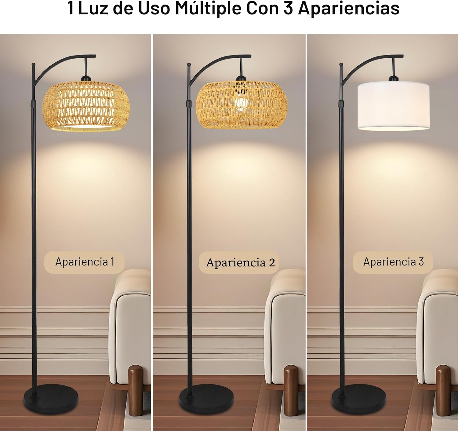 Lámparas de pie de arco para sala de estar, lámpara de pie bohemia...