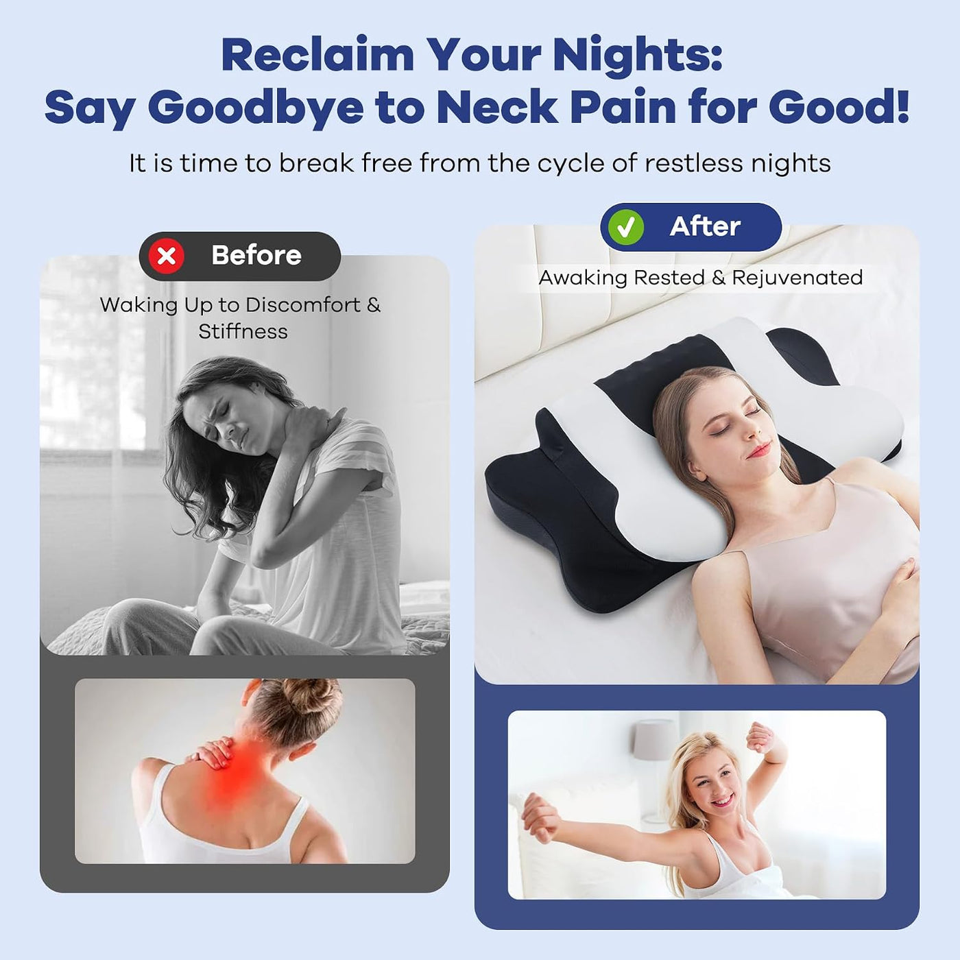 DONAMA Almohada cervical para dolor de cuello, almohada ergonómica...