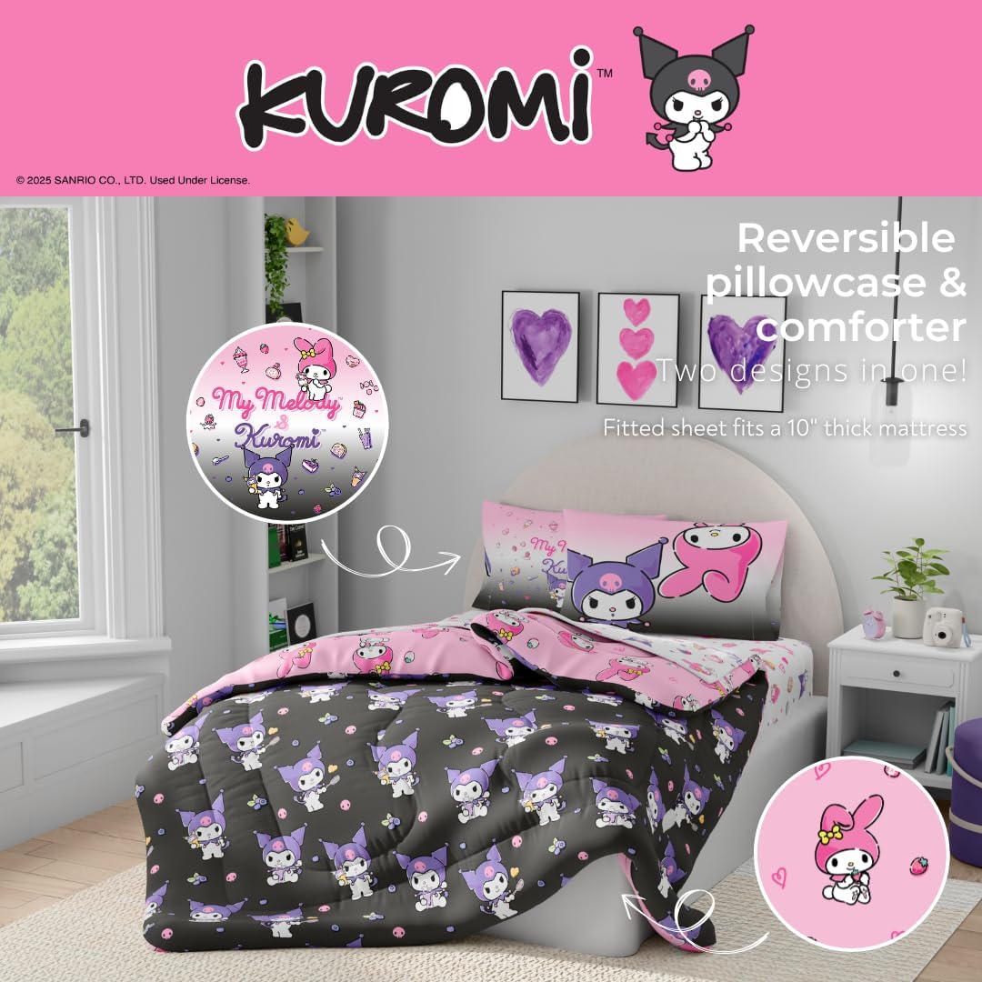Franco - Juego de ropa de cama Sanrio Kuromi &amp; My Melody 5 piez...