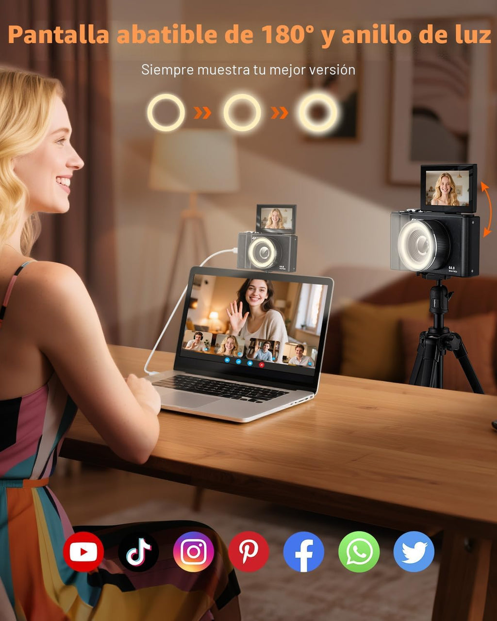 W &amp; O Cámara digital 4K para fotografía, cámara digital para ni...