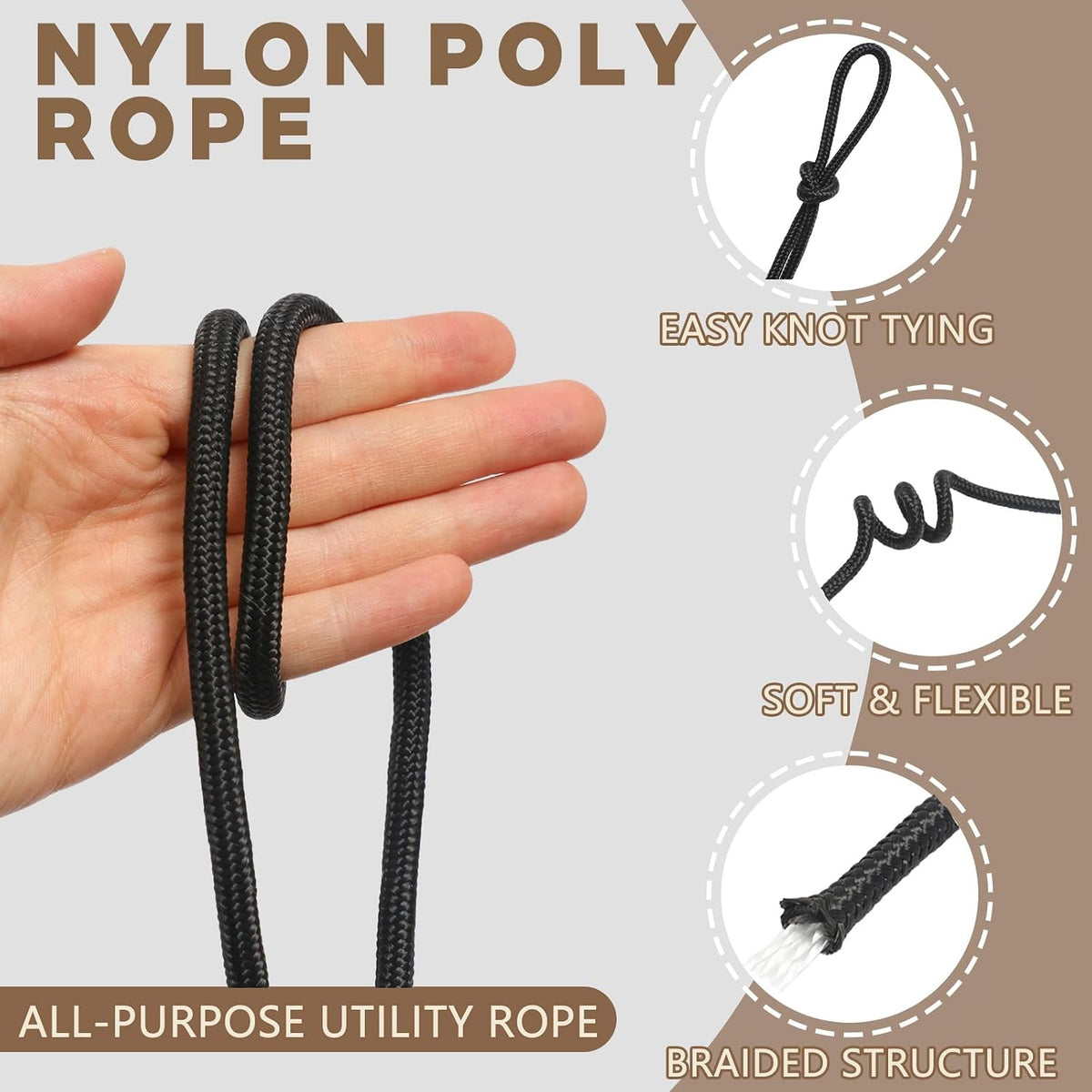 BRETANGME Cuerda de nailon de 1\/4 de pulgada × 100 pies para tende...