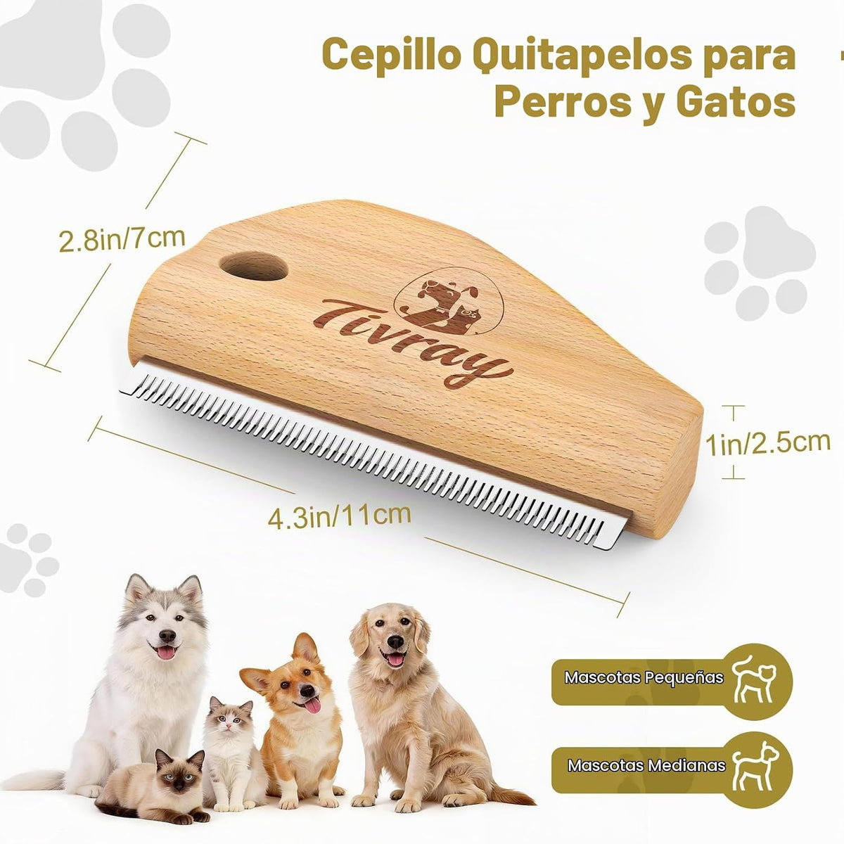 Tivray Cepillo de pelo para perros, cepillo para quitar pelo de mas...
