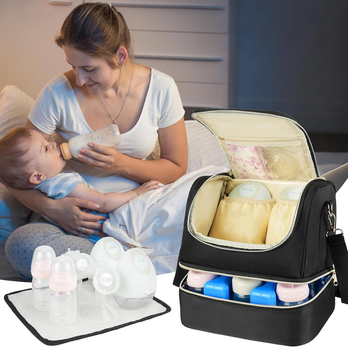 Jaffzora Bolsa de extractor de leche portátil con compartimento enf...