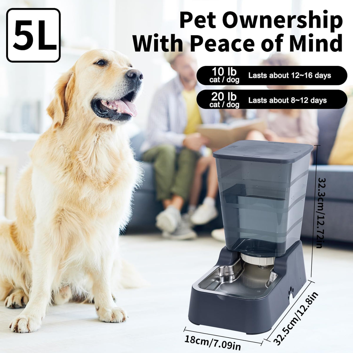 Meikuler Alimentador automático para mascotas, 5.2 L, dispensador d...
