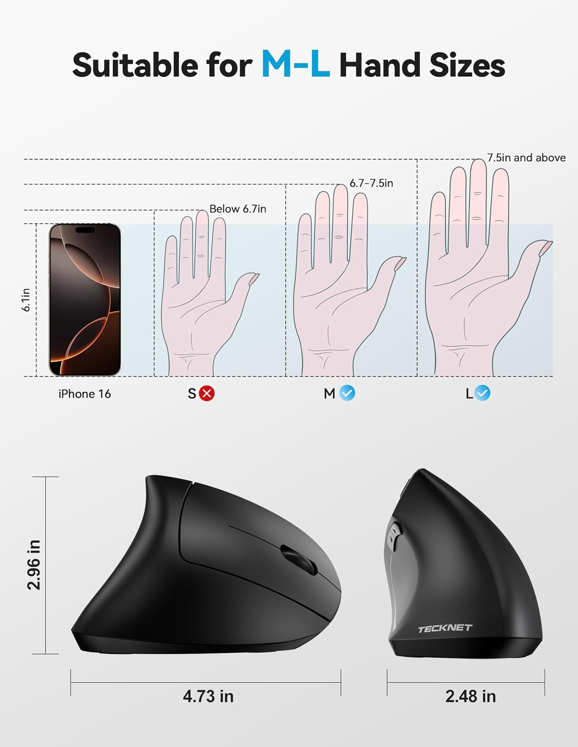 TECKNET Ratón ergonómico vertical con Jiggler Bluetooth recargable...