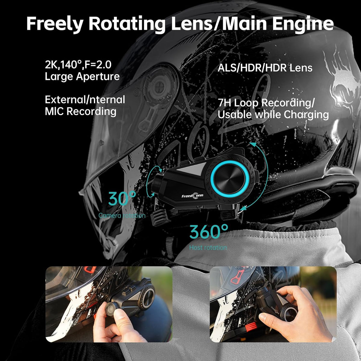 Auriculares Bluetooth FreedConn para motocicleta con cámara 2K de a...